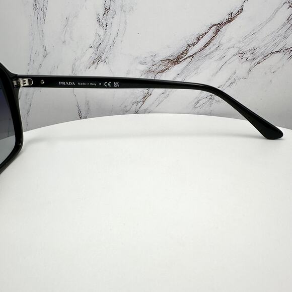 NEW PRADA Sunglasses Black Aviator Pilot 55-17mm Grey Lens Silver Logo - Picture 10 of 16